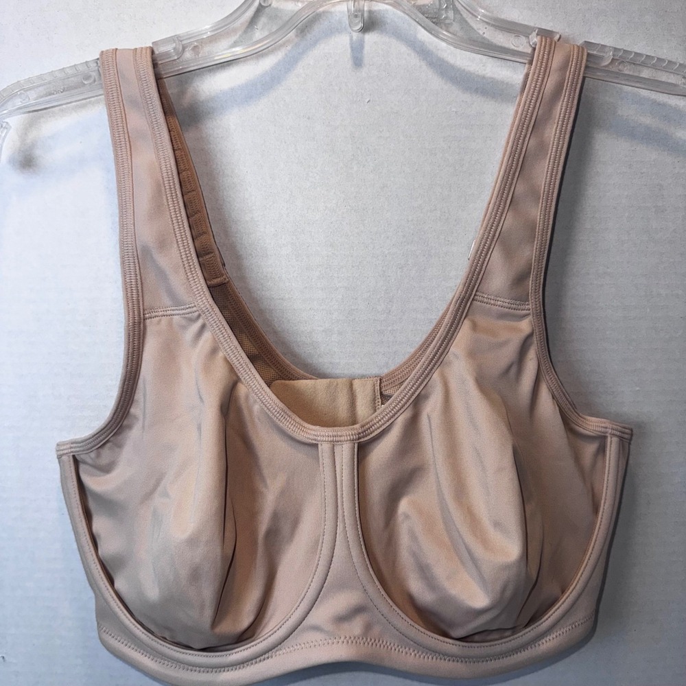 SYROKAN Sports Bra Women 38D Beige High Impact Underwire Adjustable Straps